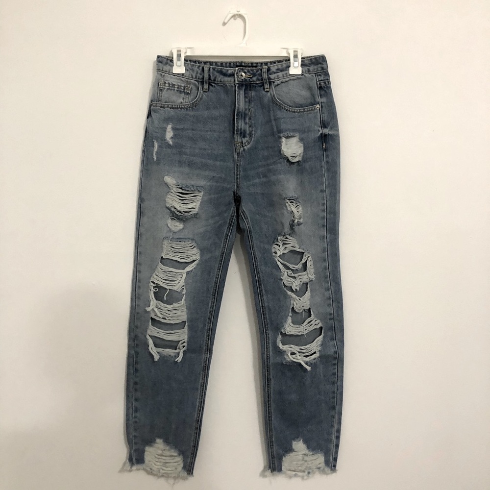 SHEIN Light Wash Super Distressed Jeans